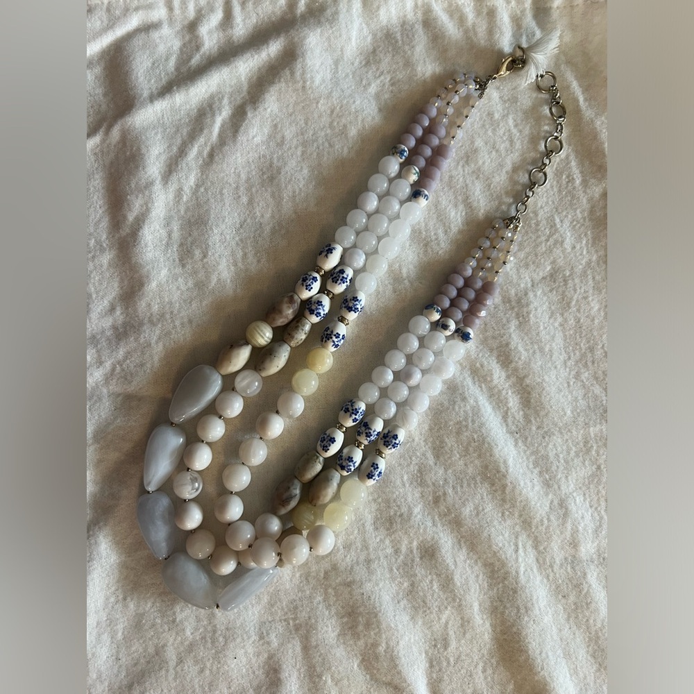 Beautiful Anthropologie Lavender Blue Toile Stone Bead Layered Necklace